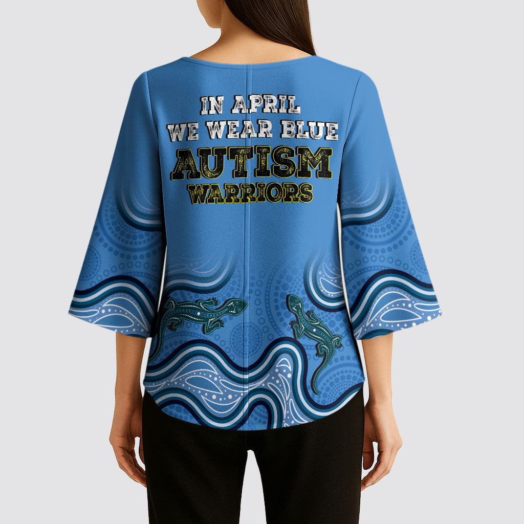 Australia Autism Support Kimono Sleeve Blouse In April We Wear Blue Aboriginal Lizard