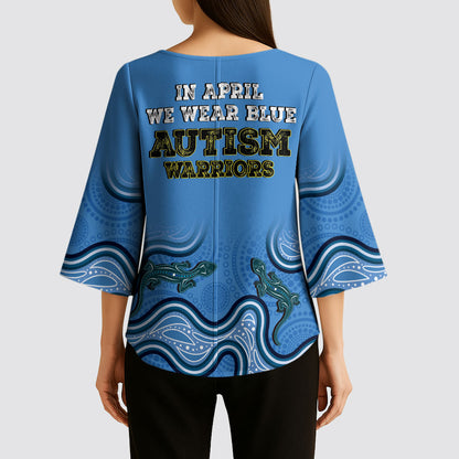 Australia Autism Support Kimono Sleeve Blouse In April We Wear Blue Aboriginal Lizard