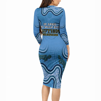 Australia Autism Support Long Sleeve Bodycon Dress In April We Wear Blue Aboriginal Lizard