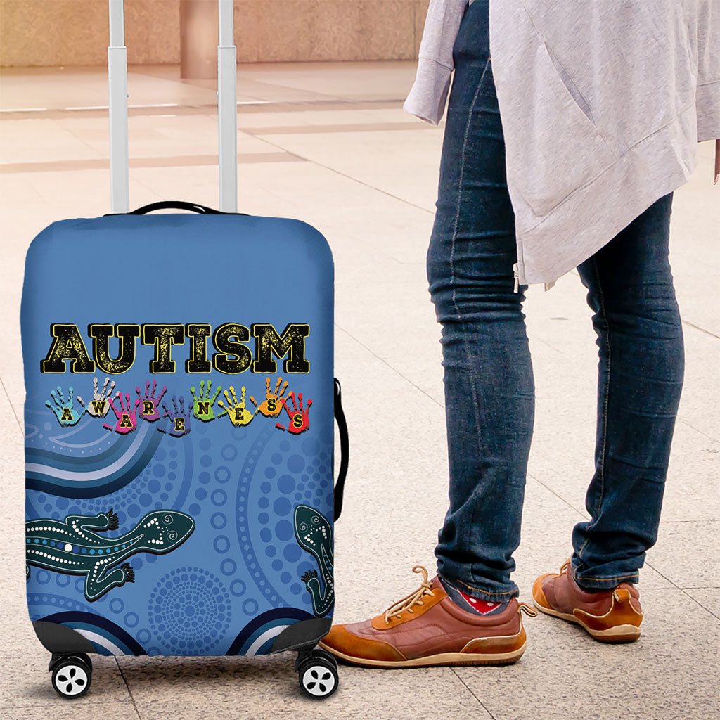 Australia Autism Support Luggage Cover In April We Wear Blue Aboriginal Lizard