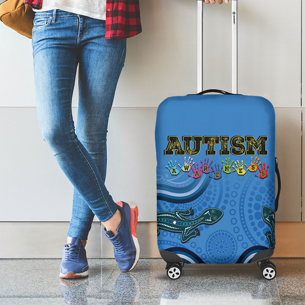 Australia Autism Support Luggage Cover In April We Wear Blue Aboriginal Lizard