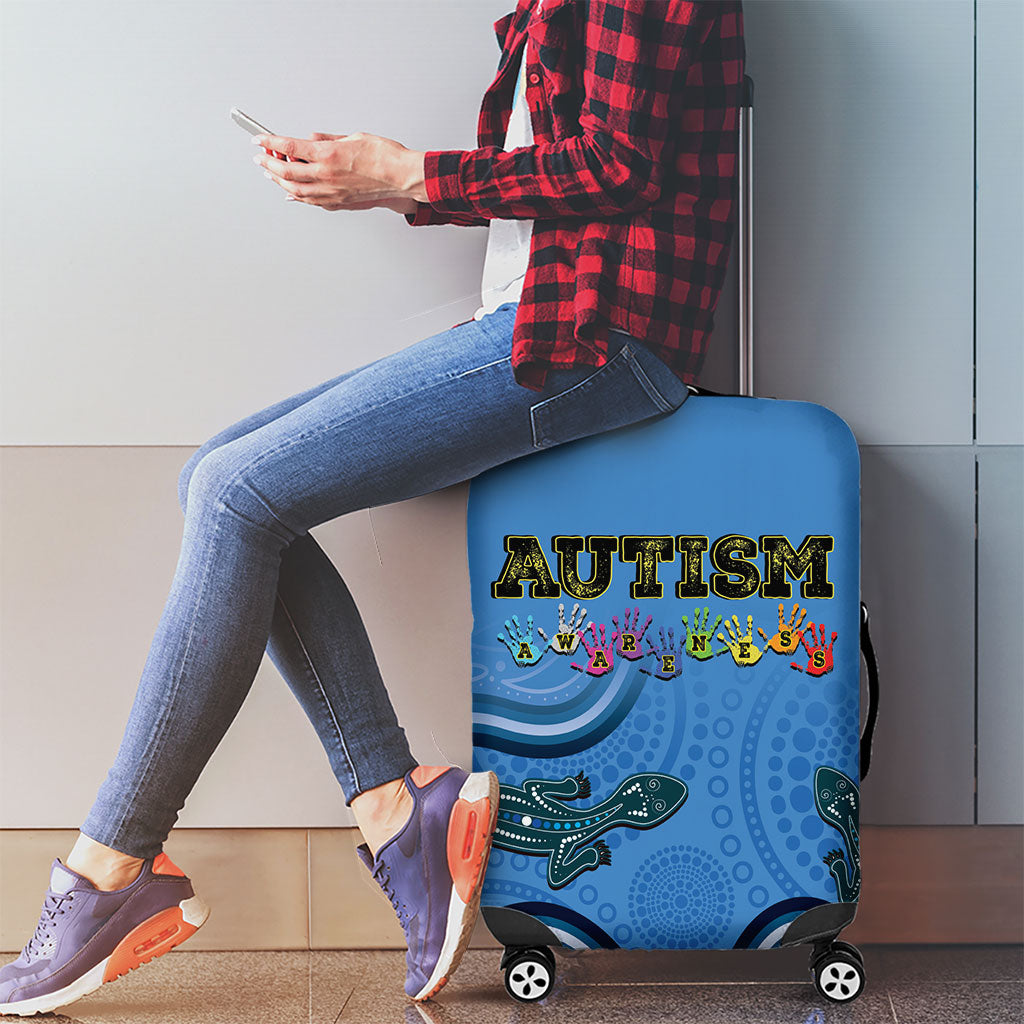 Australia Autism Support Luggage Cover In April We Wear Blue Aboriginal Lizard