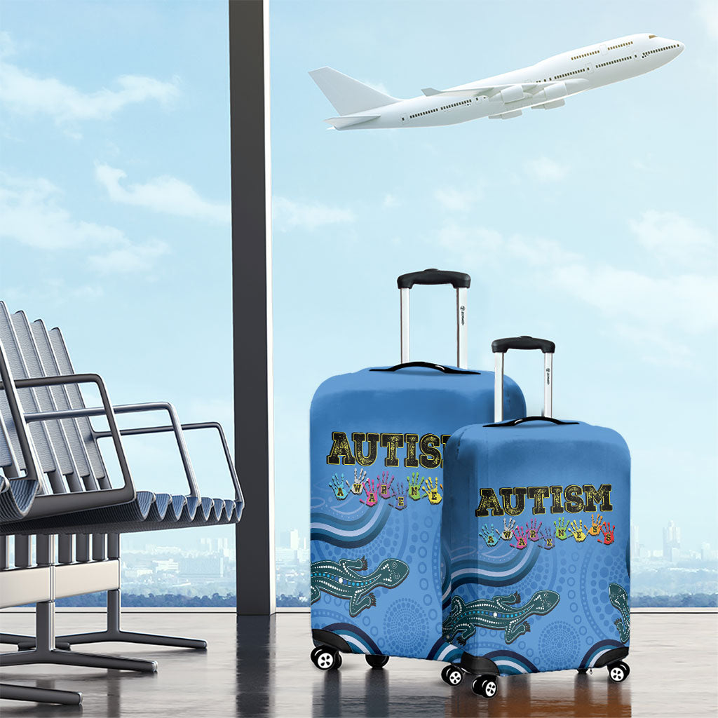 Australia Autism Support Luggage Cover In April We Wear Blue Aboriginal Lizard