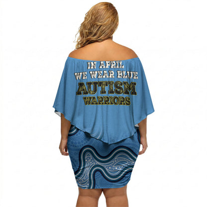 Australia Autism Support Off Shoulder Short Dress In April We Wear Blue Aboriginal Lizard