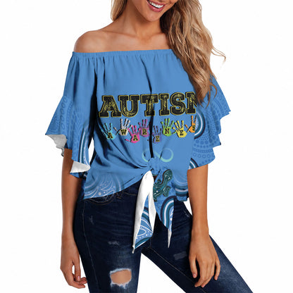 Australia Autism Support Off Shoulder Wrap Waist Top In April We Wear Blue Aboriginal Lizard