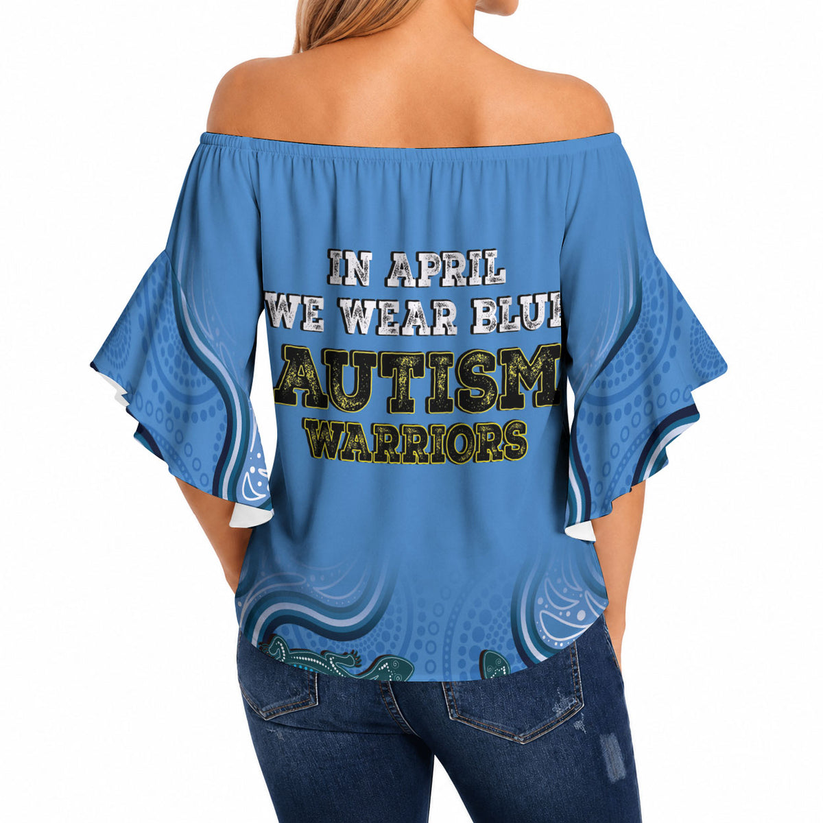 Australia Autism Support Off Shoulder Wrap Waist Top In April We Wear Blue Aboriginal Lizard