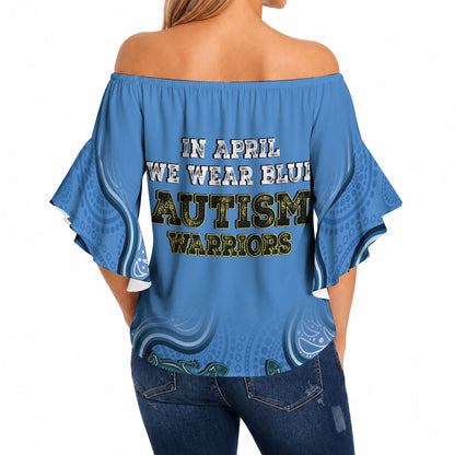 Australia Autism Support Off Shoulder Wrap Waist Top In April We Wear Blue Aboriginal Lizard