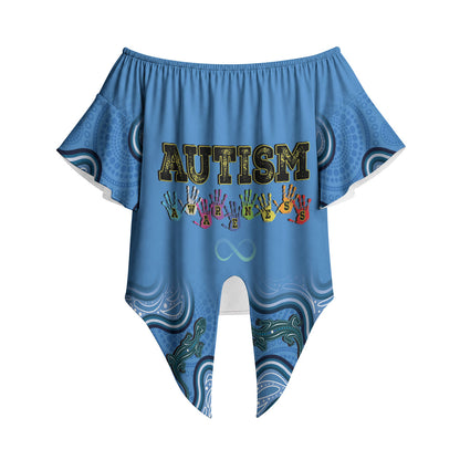 Australia Autism Support Off Shoulder Wrap Waist Top In April We Wear Blue Aboriginal Lizard