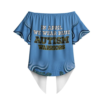 Australia Autism Support Off Shoulder Wrap Waist Top In April We Wear Blue Aboriginal Lizard
