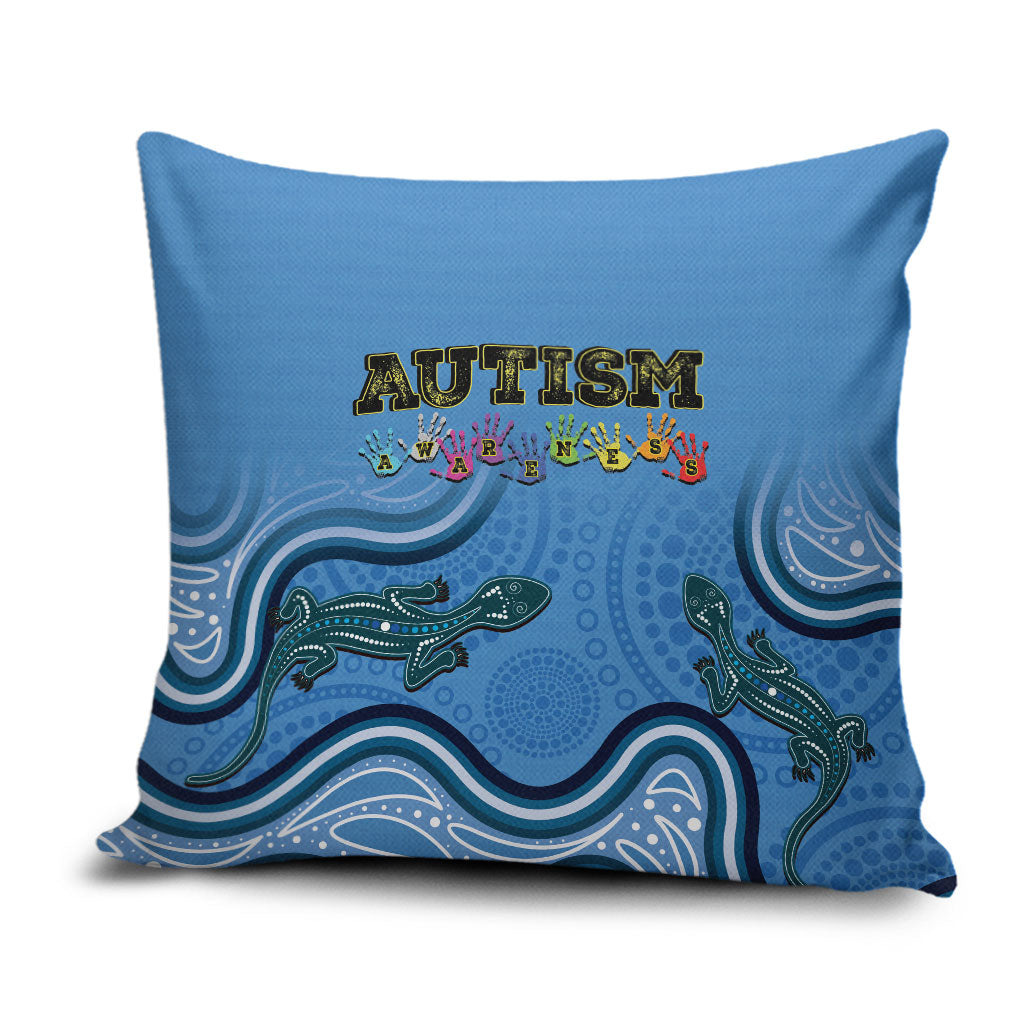 Australia Autism Support Pillow Cover In April We Wear Blue Aboriginal Lizard