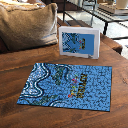 Australia Autism Support Puzzle In April We Wear Blue Aboriginal Lizard