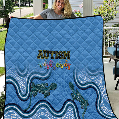 Australia Autism Support Quilt In April We Wear Blue Aboriginal Lizard