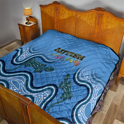 Australia Autism Support Quilt In April We Wear Blue Aboriginal Lizard