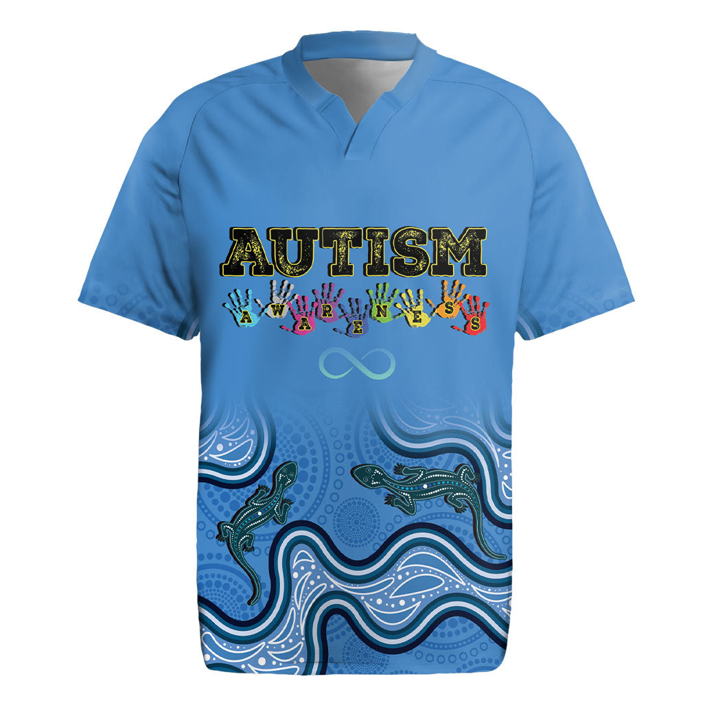 Australia Autism Support Rugby Jersey In April We Wear Blue Aboriginal Lizard