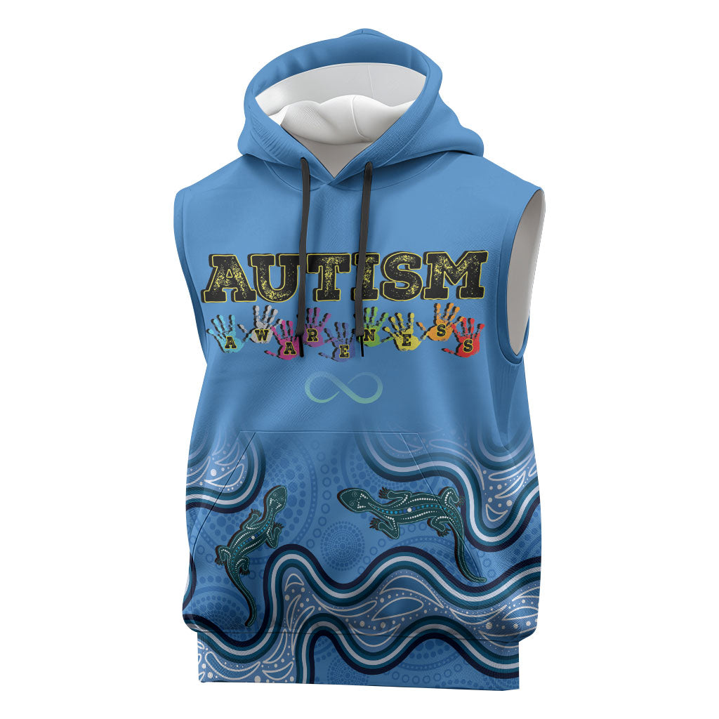 Australia Autism Support Sleeveless Hoodie In April We Wear Blue Aboriginal Lizard