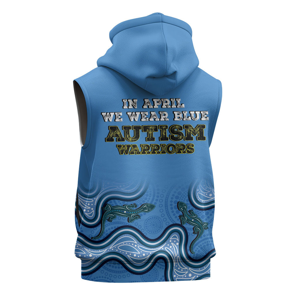 Australia Autism Support Sleeveless Hoodie In April We Wear Blue Aboriginal Lizard