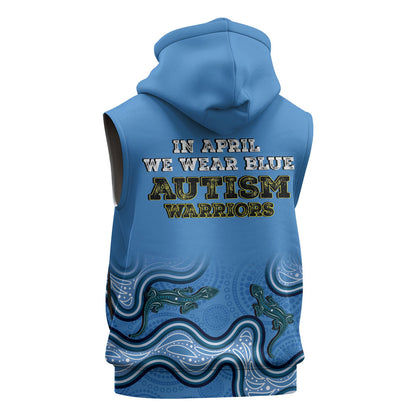 Australia Autism Support Sleeveless Hoodie In April We Wear Blue Aboriginal Lizard
