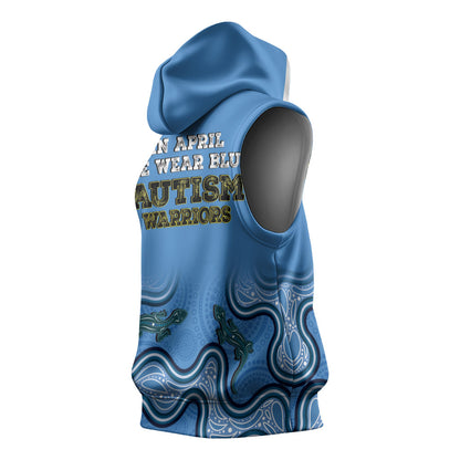 Australia Autism Support Sleeveless Hoodie In April We Wear Blue Aboriginal Lizard