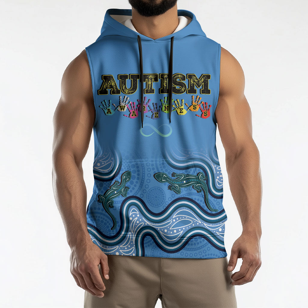 Australia Autism Support Sleeveless Hoodie In April We Wear Blue Aboriginal Lizard