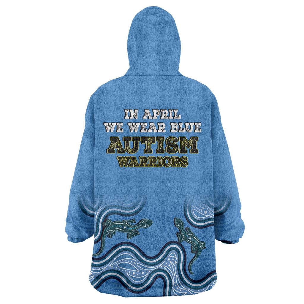 Australia Autism Support Wearable Blanket Hoodie In April We Wear Blue Aboriginal Lizard