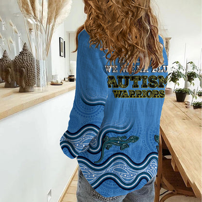 Australia Autism Support Women Casual Shirt In April We Wear Blue Aboriginal Lizard