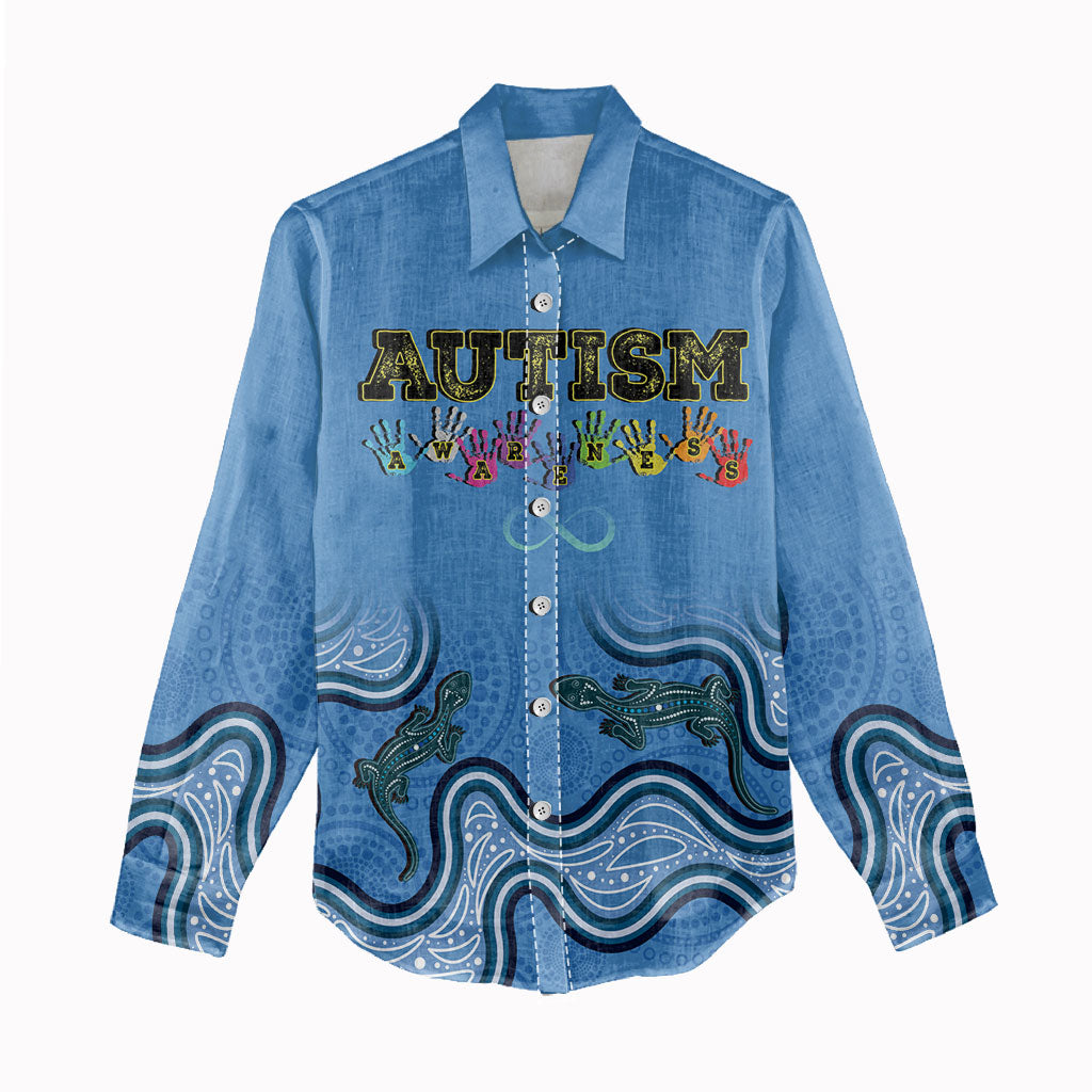 Australia Autism Support Women Casual Shirt In April We Wear Blue Aboriginal Lizard