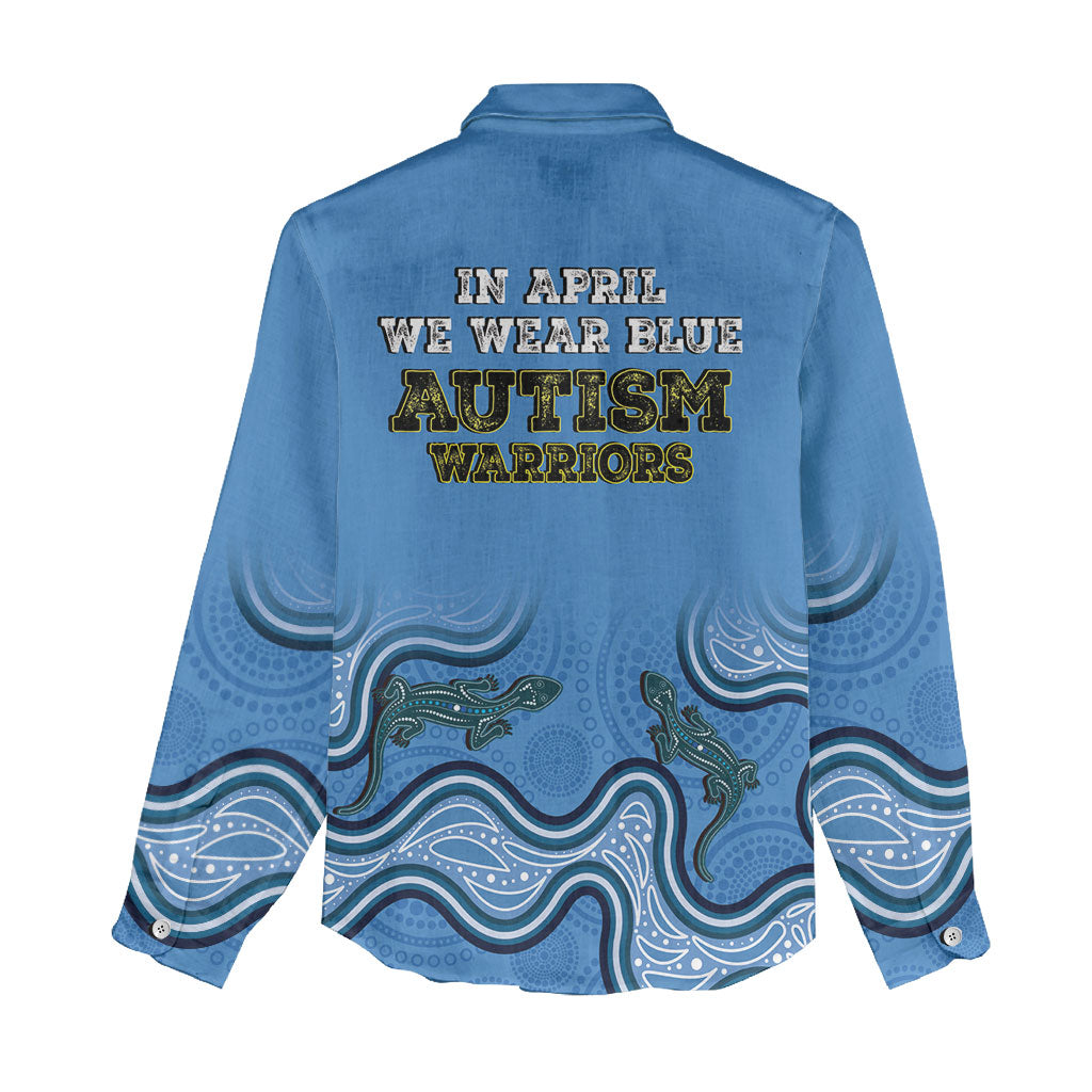 Australia Autism Support Women Casual Shirt In April We Wear Blue Aboriginal Lizard