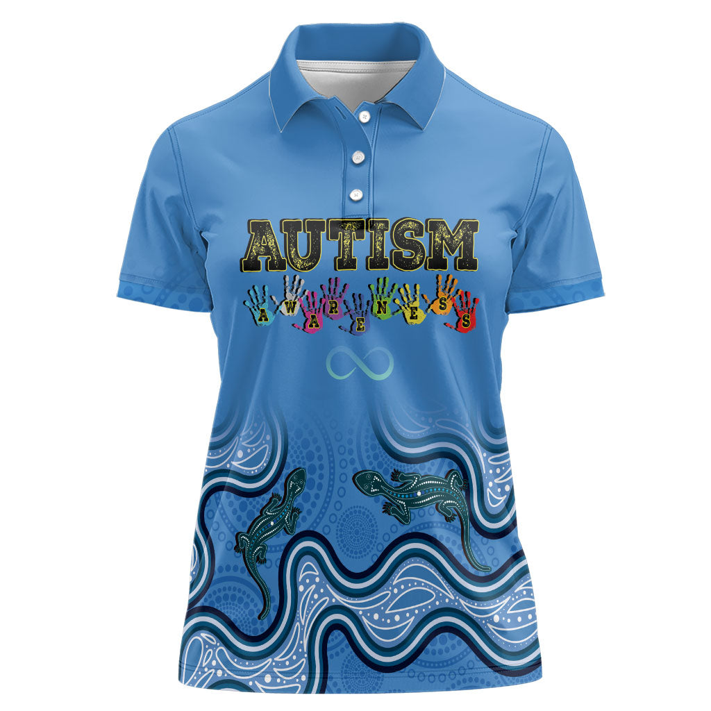Australia Autism Support Women Polo Shirt In April We Wear Blue Aboriginal Lizard