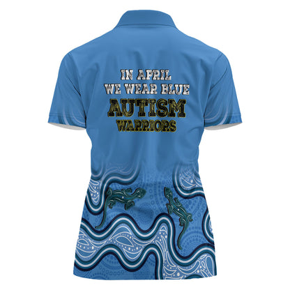 Australia Autism Support Women Polo Shirt In April We Wear Blue Aboriginal Lizard