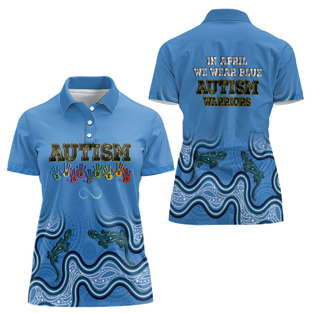 Australia Autism Support Women Polo Shirt In April We Wear Blue Aboriginal Lizard