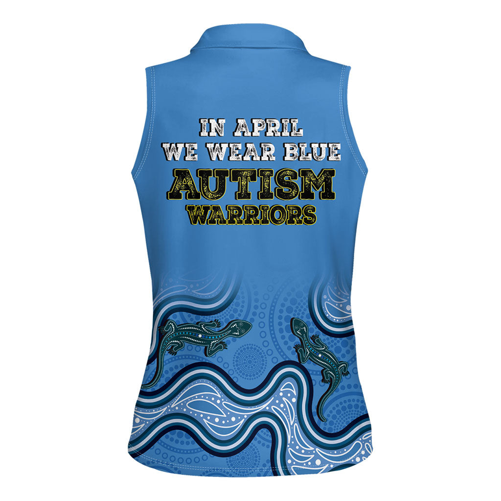 Australia Autism Support Women Sleeveless Polo Shirt In April We Wear Blue Aboriginal Lizard