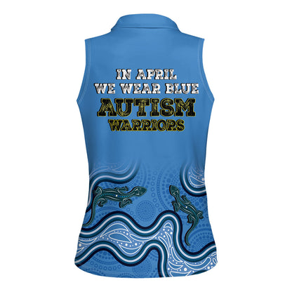 Australia Autism Support Women Sleeveless Polo Shirt In April We Wear Blue Aboriginal Lizard