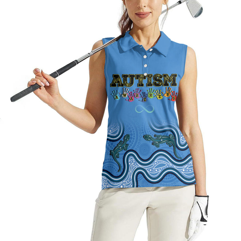 Australia Autism Support Women Sleeveless Polo Shirt In April We Wear Blue Aboriginal Lizard