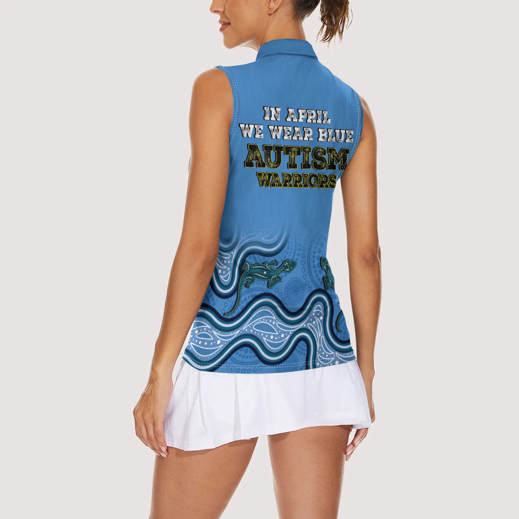 Australia Autism Support Women Sleeveless Polo Shirt In April We Wear Blue Aboriginal Lizard