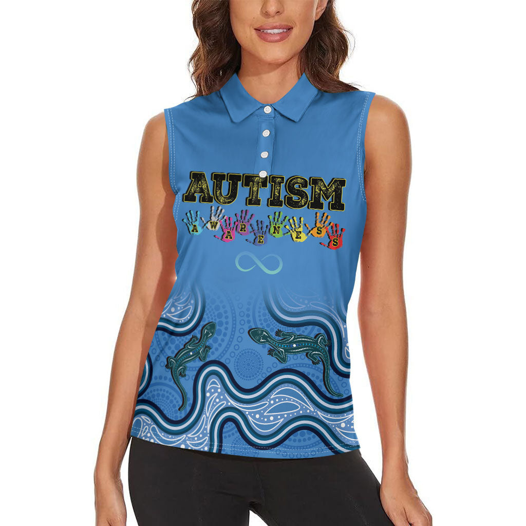 Australia Autism Support Women Sleeveless Polo Shirt In April We Wear Blue Aboriginal Lizard