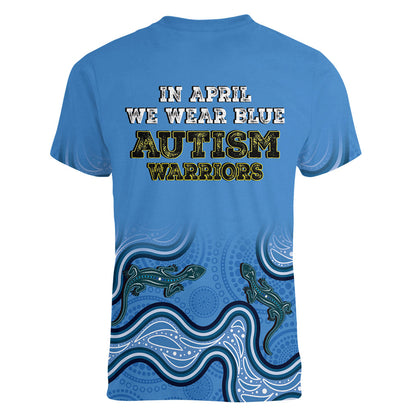Australia Autism Support Women V-Neck T-Shirt In April We Wear Blue Aboriginal Lizard
