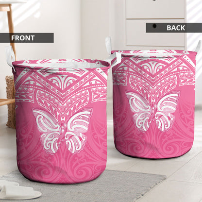 New Zealand Breast Cancer Support Laundry Basket Maori Butterfly Pink Ribbon