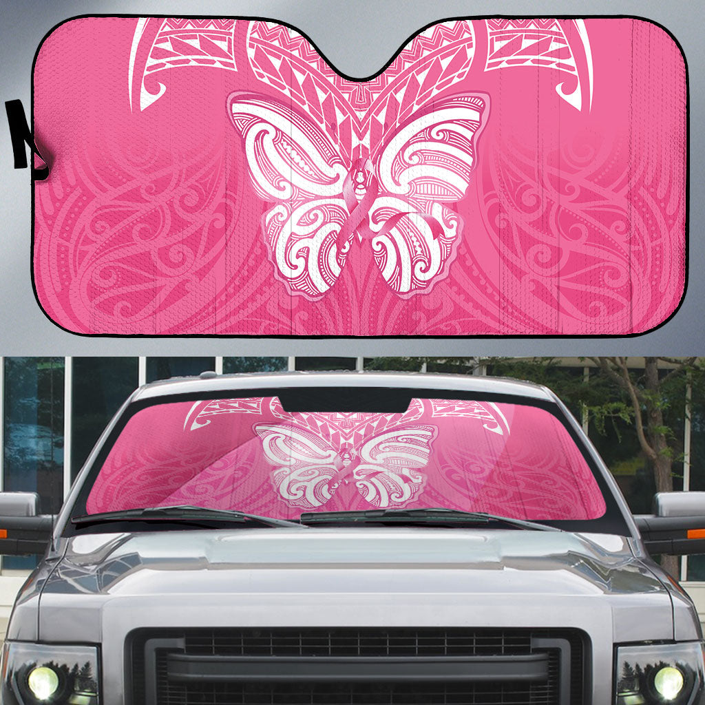 New Zealand Breast Cancer Support Auto Sun Shade Maori Butterfly Pink Ribbon