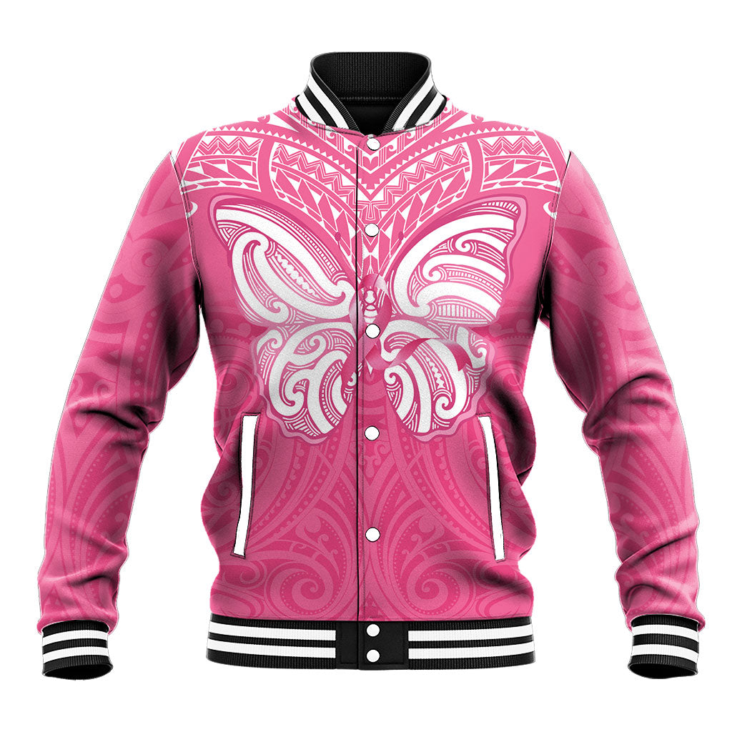 New Zealand Breast Cancer Support Baseball Jacket Maori Butterfly Pink Ribbon