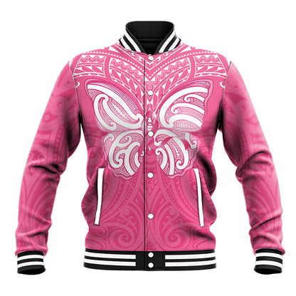 New Zealand Breast Cancer Support Baseball Jacket Maori Butterfly Pink Ribbon