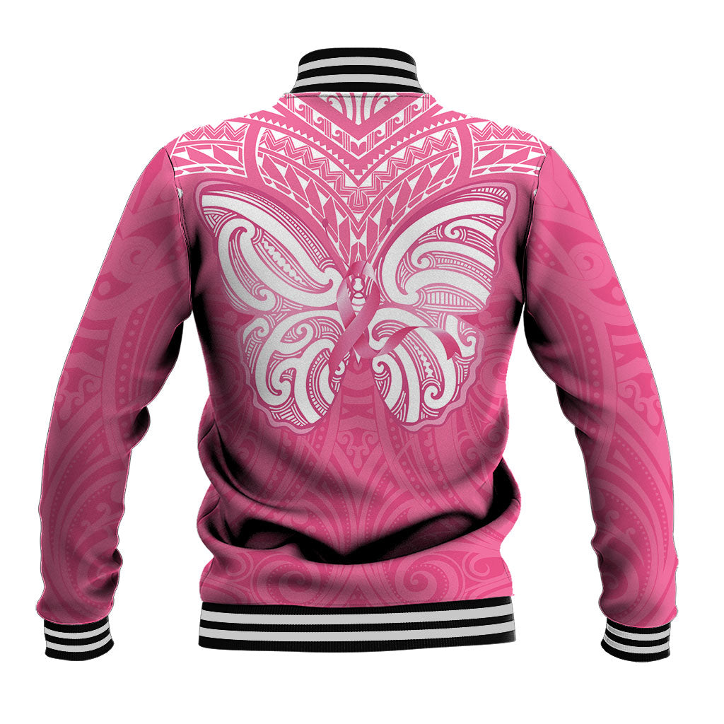 New Zealand Breast Cancer Support Baseball Jacket Maori Butterfly Pink Ribbon