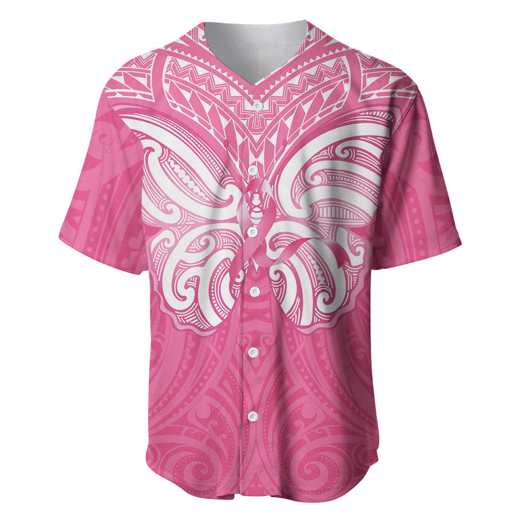 New Zealand Breast Cancer Support Baseball Jersey Maori Butterfly Pink Ribbon