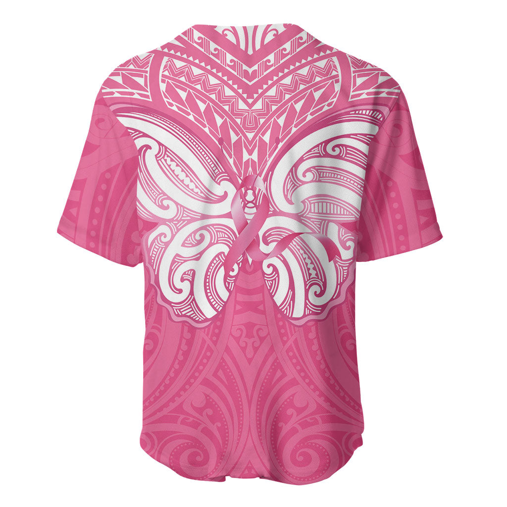 New Zealand Breast Cancer Support Baseball Jersey Maori Butterfly Pink Ribbon