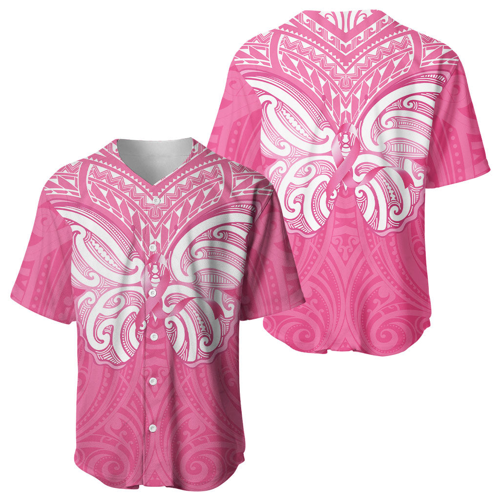 New Zealand Breast Cancer Support Baseball Jersey Maori Butterfly Pink Ribbon