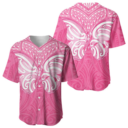 New Zealand Breast Cancer Support Baseball Jersey Maori Butterfly Pink Ribbon