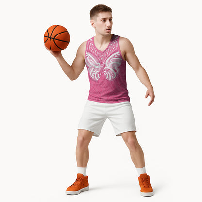New Zealand Breast Cancer Support Basketball Jersey Maori Butterfly Pink Ribbon