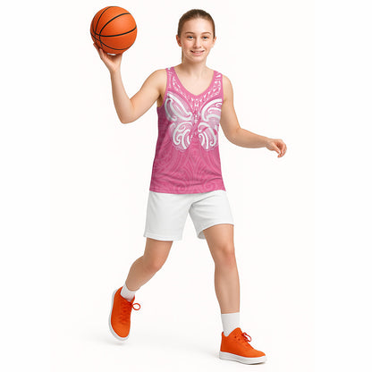 New Zealand Breast Cancer Support Basketball Jersey Maori Butterfly Pink Ribbon