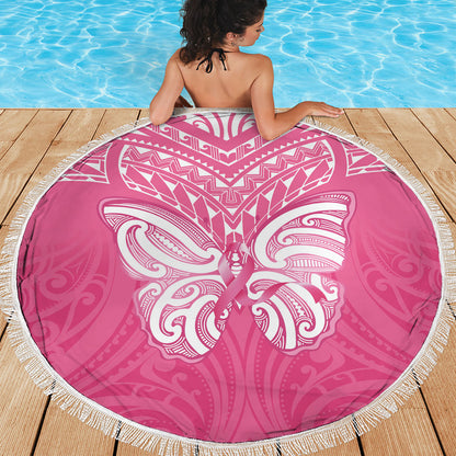 New Zealand Breast Cancer Support Beach Blanket Maori Butterfly Pink Ribbon
