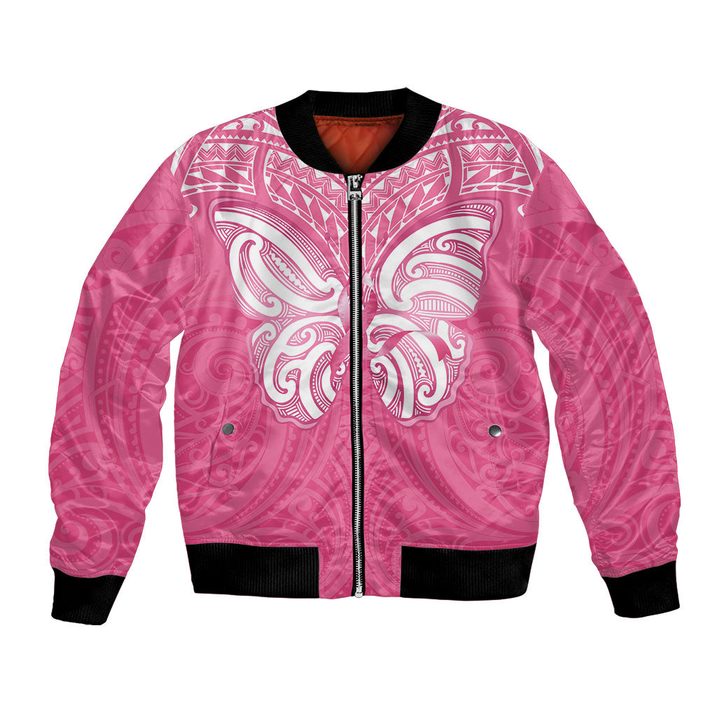New Zealand Breast Cancer Support Bomber Jacket Maori Butterfly Pink Ribbon