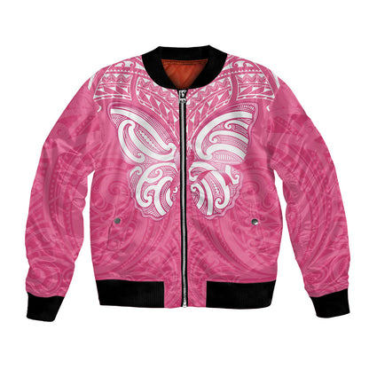 New Zealand Breast Cancer Support Bomber Jacket Maori Butterfly Pink Ribbon